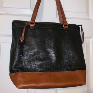 Black and Tan Leather Fossil Tote